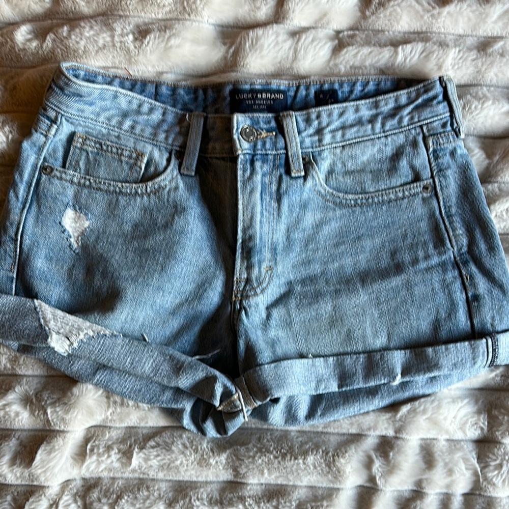 Lucky Brand Blue Jean Shorts High-Waisted Distressed